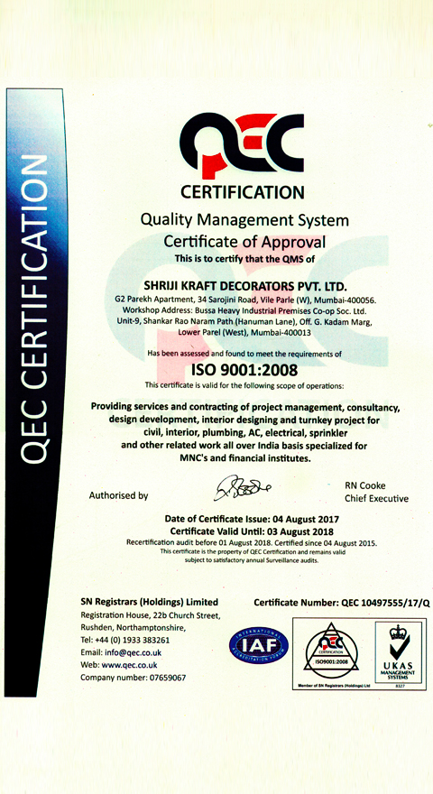 Shriji Kraft ISO Certified Interior Contractor
